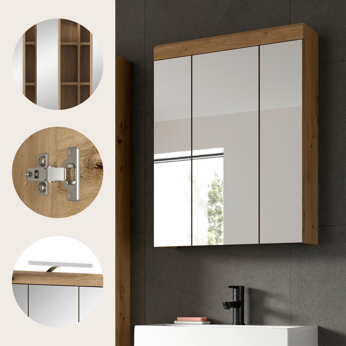 Spiegelschrank Scout Eiche Artisan Dekor B: 60cm - Eiche Artisan, Trend, Glas/Holzwerkstoff (60/79/18cm) - MID.YOU