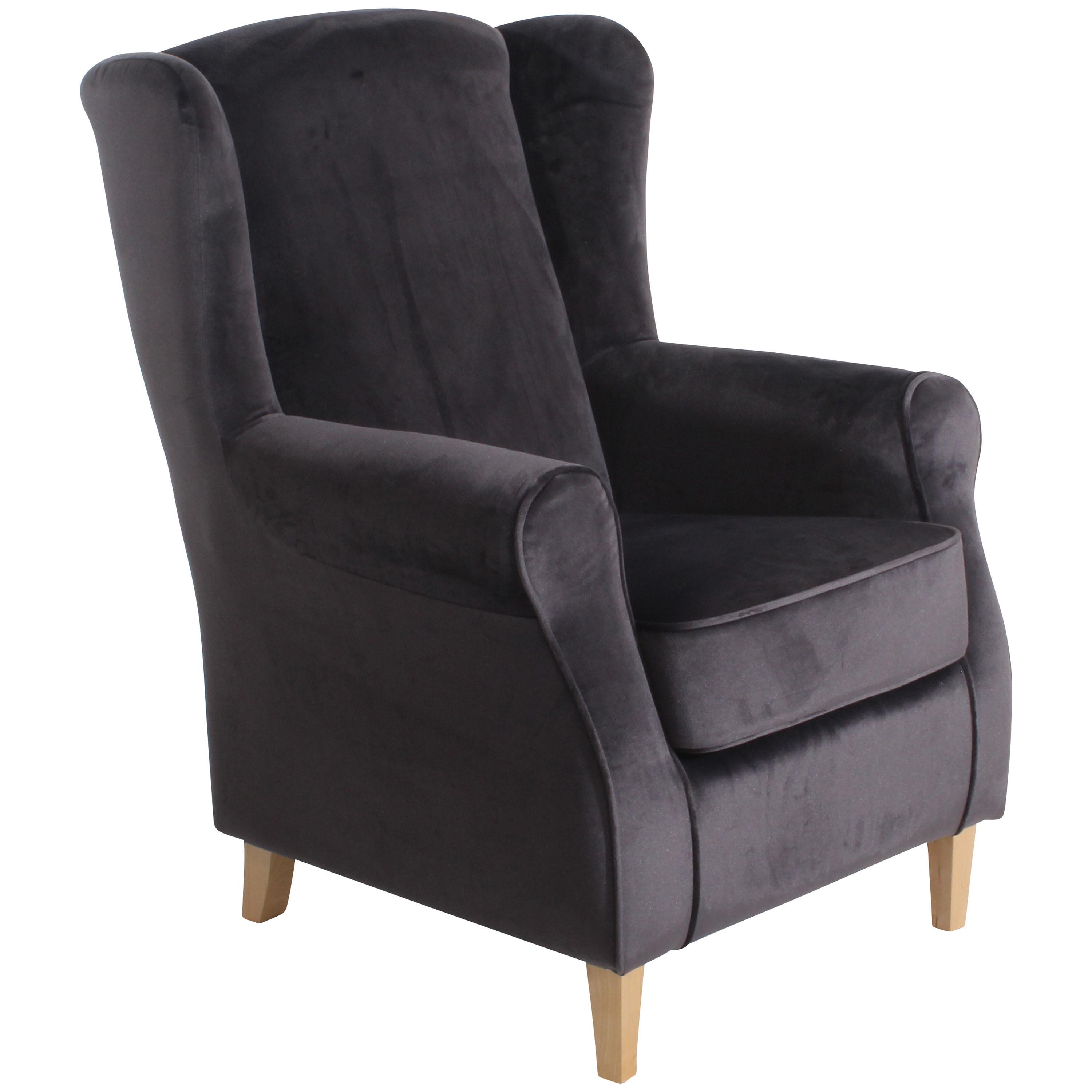 Ohrensessel Lorris - Anthrazit/Buchefarben, Design, Textil (77/103/86cm) - Max Winzer