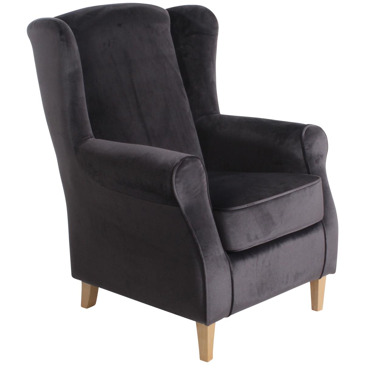 Ohrensessel Lorris - Anthrazit/Buchefarben, Design, Textil (77/103/86cm) - Max Winzer