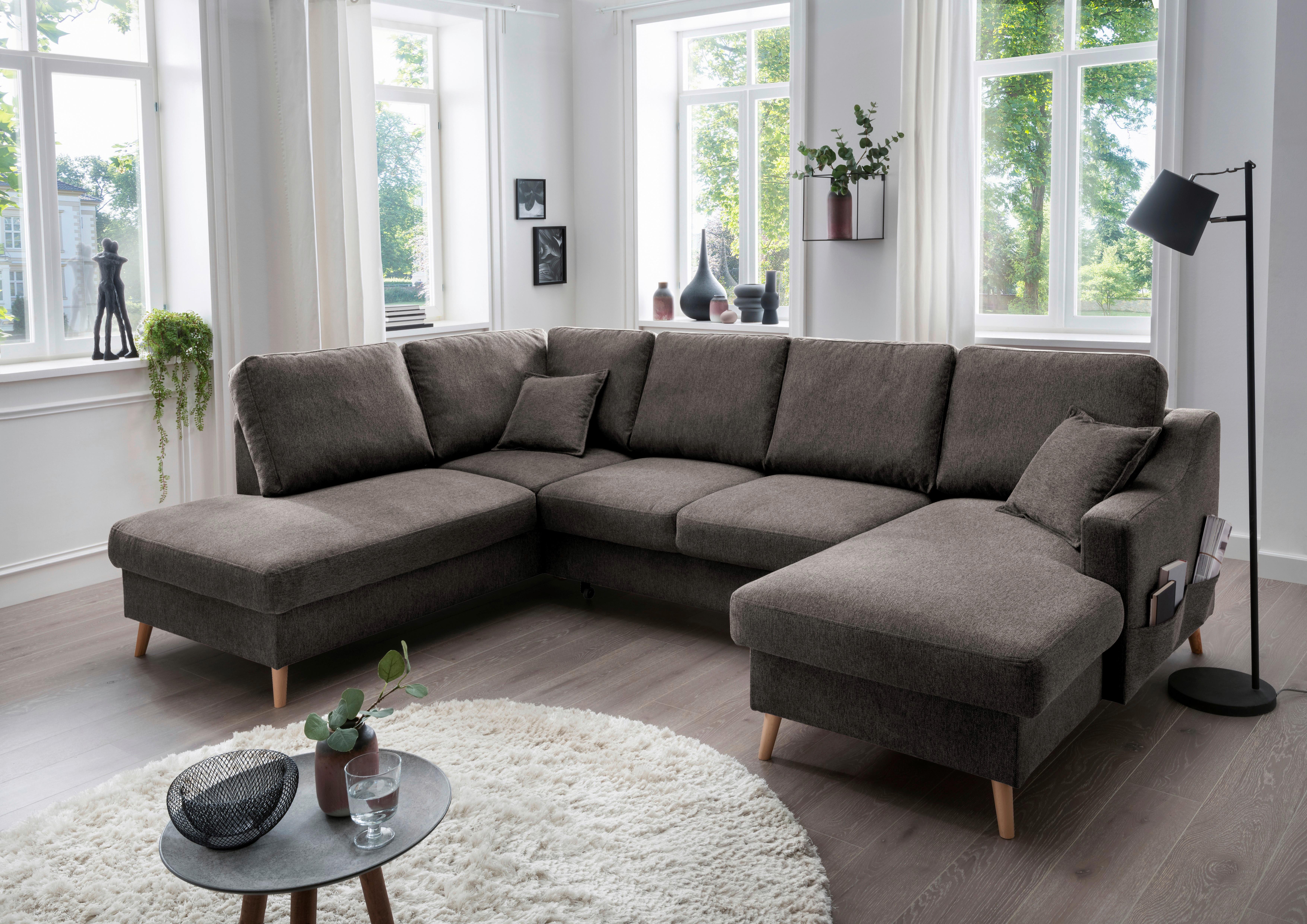 Wohnlandschaft Valentina Mit Schlaffunktion Braun - Braun/Naturfarben, KONVENTIONELL, Textil (200/301/150cm) - P & B