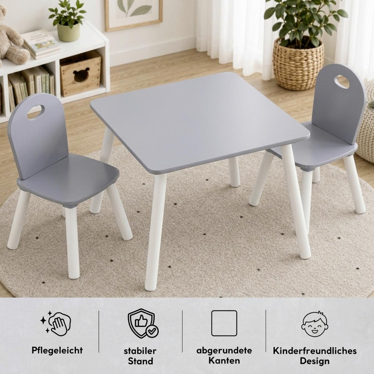 KINDERSITZGRUPPE MIT 2 STÜHLEN WEIß GRAU - Weiß/Grau, Basics, Holzwerkstoff - Kesper