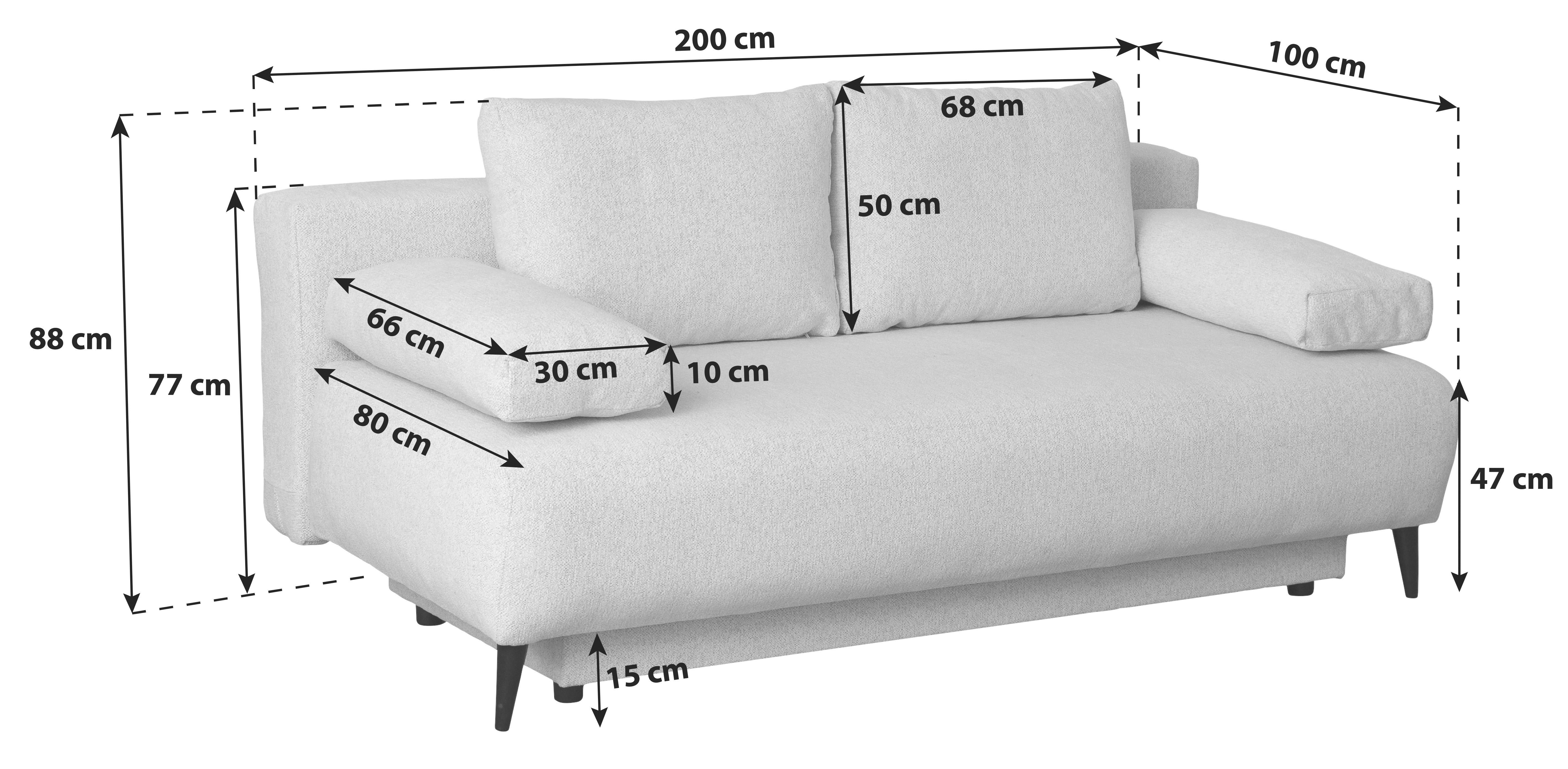 3-Sitzer-Sofa Mit Schlaffunktion Time Anthrazit - Anthrazit/Schwarz, Trend, Holz/Kunststoff (200/88/100cm)