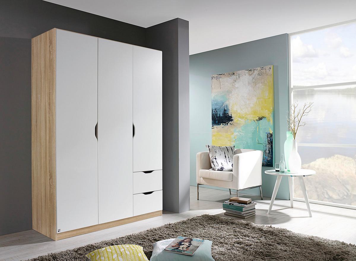 Drehtürenschrank grifflos 136cm Freising, Weiß Dekor - Weiß/Sonoma Eiche, MODERN, Holzwerkstoff (136/197/54cm) - Rauch Möbel
