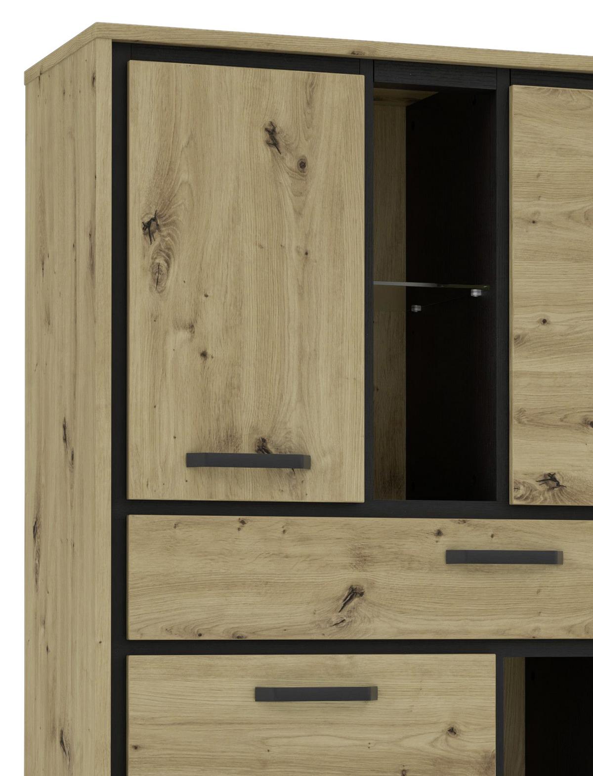 Highboard B: 120,4cm Trondheim Artisan Eiche Dekor/ Schwarz - Eichefarben/Schwarz, Basics, Glas/Holzwerkstoff (120,4/161/41,5cm) - Livetastic