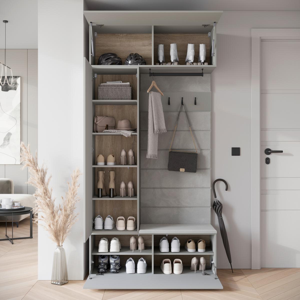 Garderobe Tejo Grau B: 1150 cm - Grau, Design, Holzwerkstoff (115/231,9/37,5cm) - Livetastic