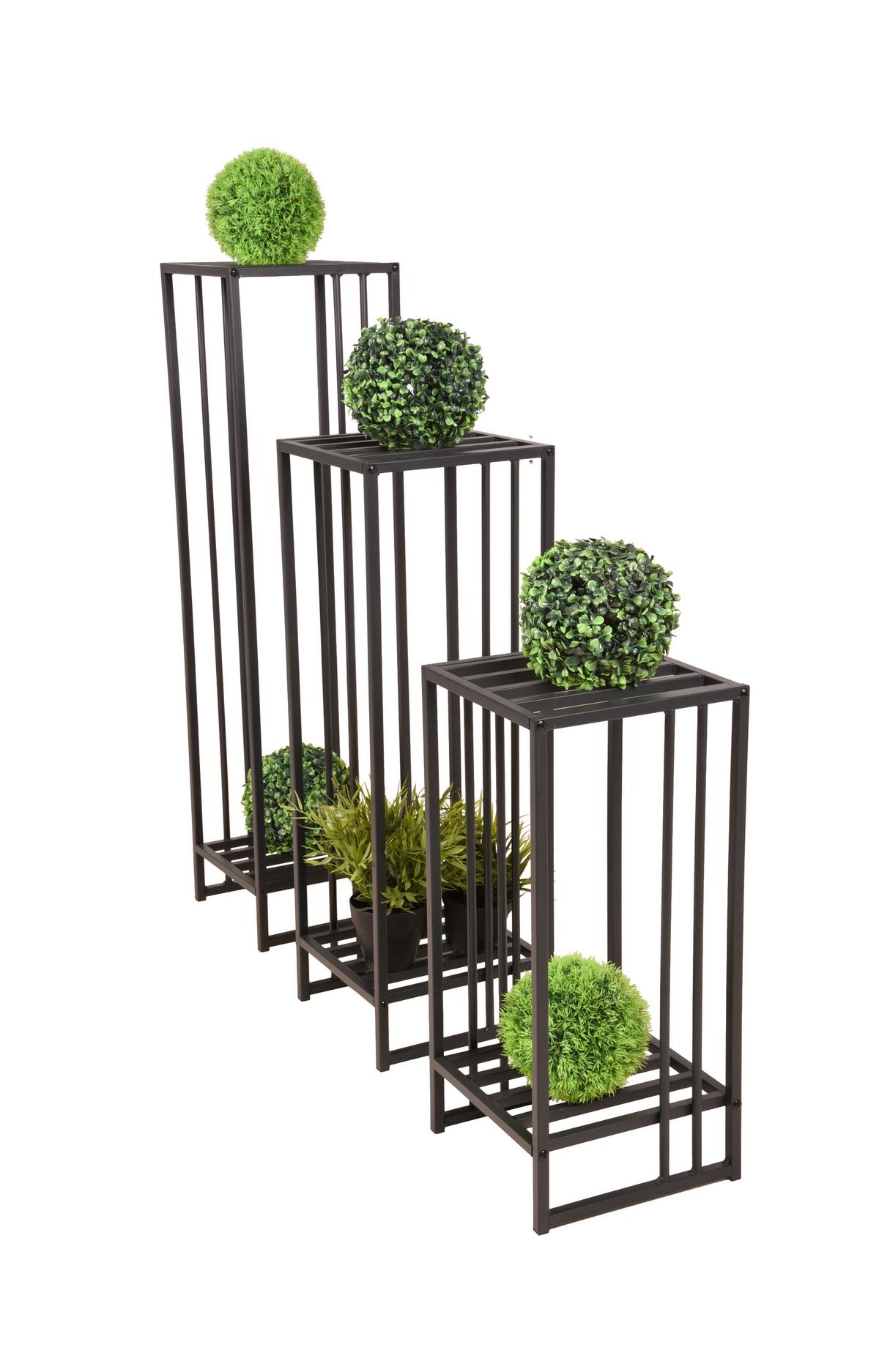 BLUMENTISCHSET PFLANZSTÄNDER TEYA, 3ER-SET - Schwarz, MODERN, Metall (25/25/95cm) - Gardenson