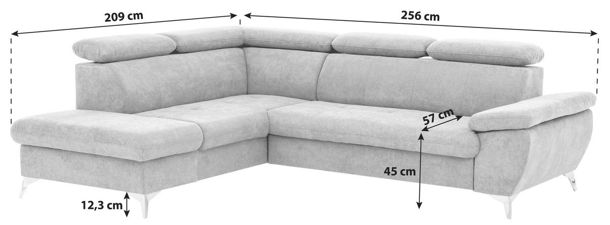 Ecksofa Mit Schlaffunktion Und Bettkasten Gisele Grau - Chromfarben/Hellgrau, KONVENTIONELL, Textil (209/256cm) - Livetastic