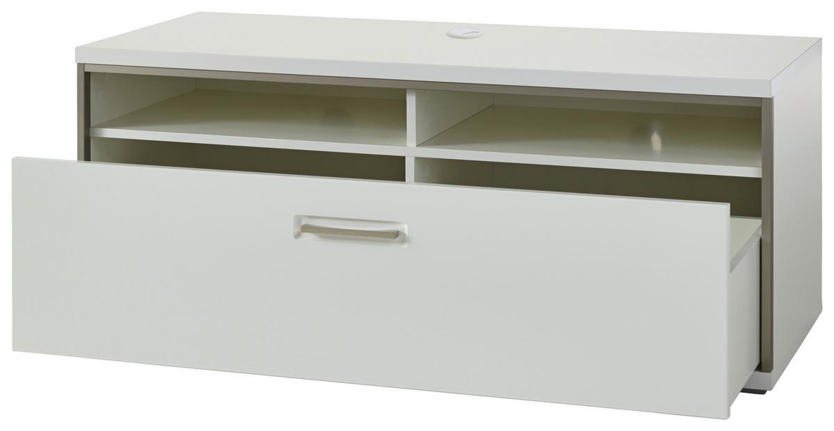 TV-Element Trento B: 124 cm Grau/Silberfarben/Weiß - Weiß Hochglanz/Silberfarben, Design, Holzwerkstoff/Metall (124/51/52cm) - Livetastic