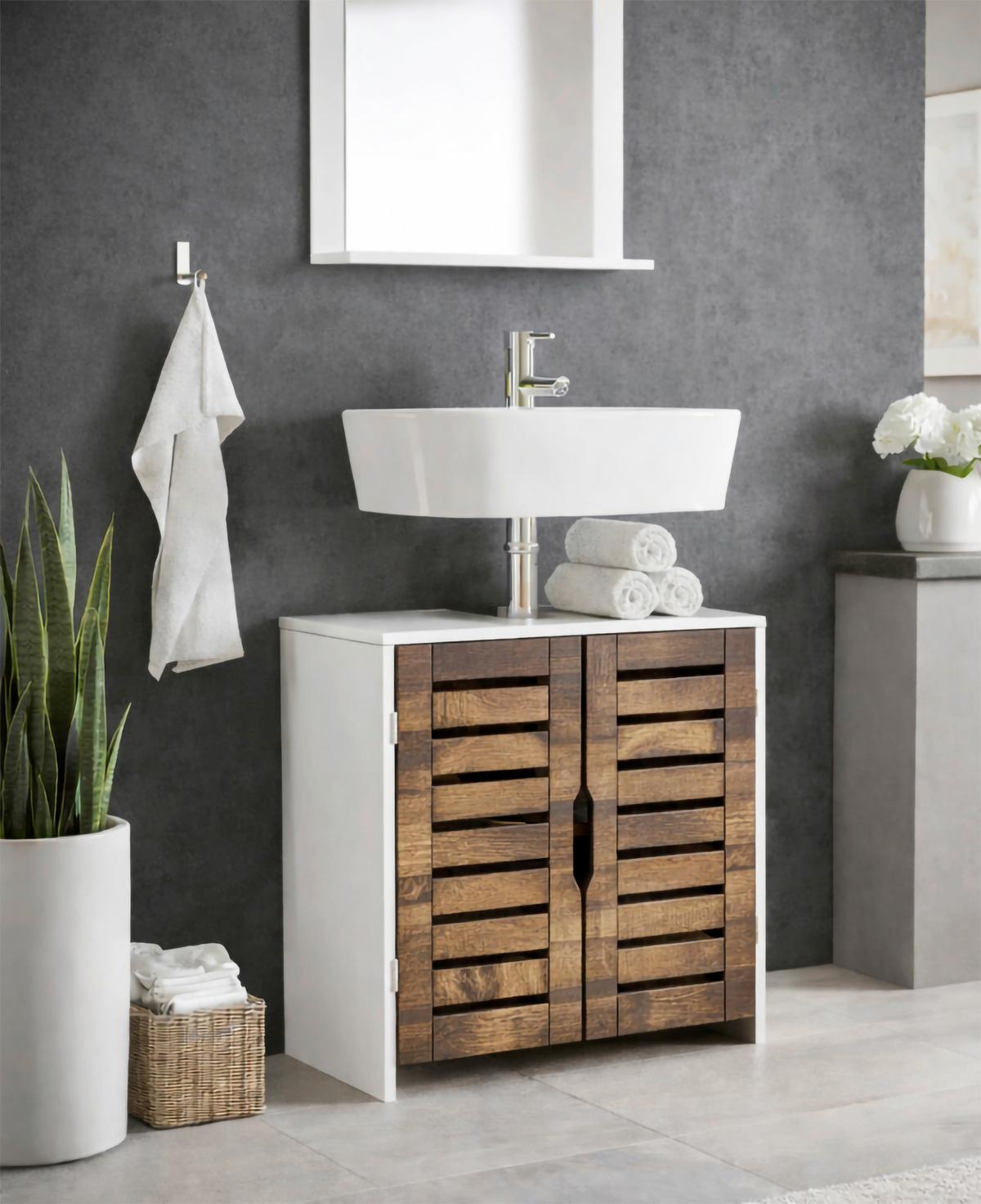 WASCHBECKENUNTERSCHRANK Weiß/Eichefarben B: 60cm - Eichefarben/Weiß, Trend, Holzwerkstoff (60/60/29cm) - MID.YOU