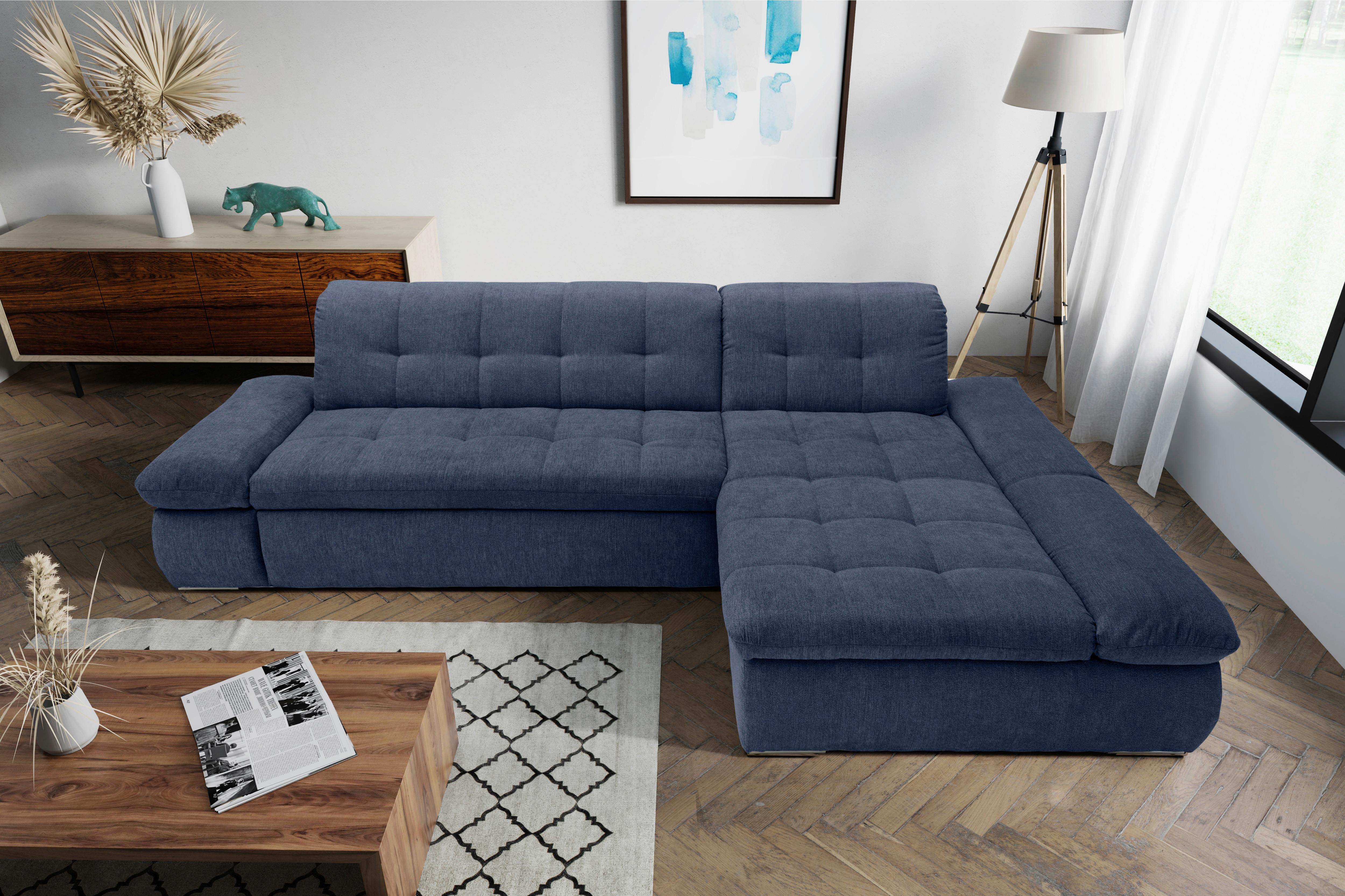 Ecksofa mit Schlaffunktion Moric Dunkelblau Mikrofaser - Chromfarben/Dunkelblau, KONVENTIONELL, Textil (300/172cm) - MID.YOU