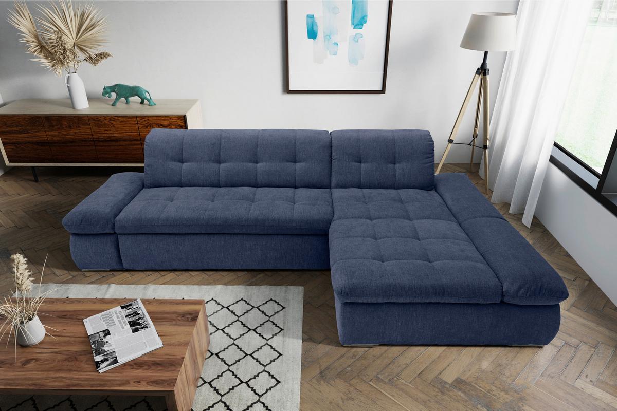Ecksofa mit Armteilverstellung Moric Dunkelblau Mikrofaser - Chromfarben/Dunkelblau, KONVENTIONELL, Textil (300/172cm) - MID.YOU