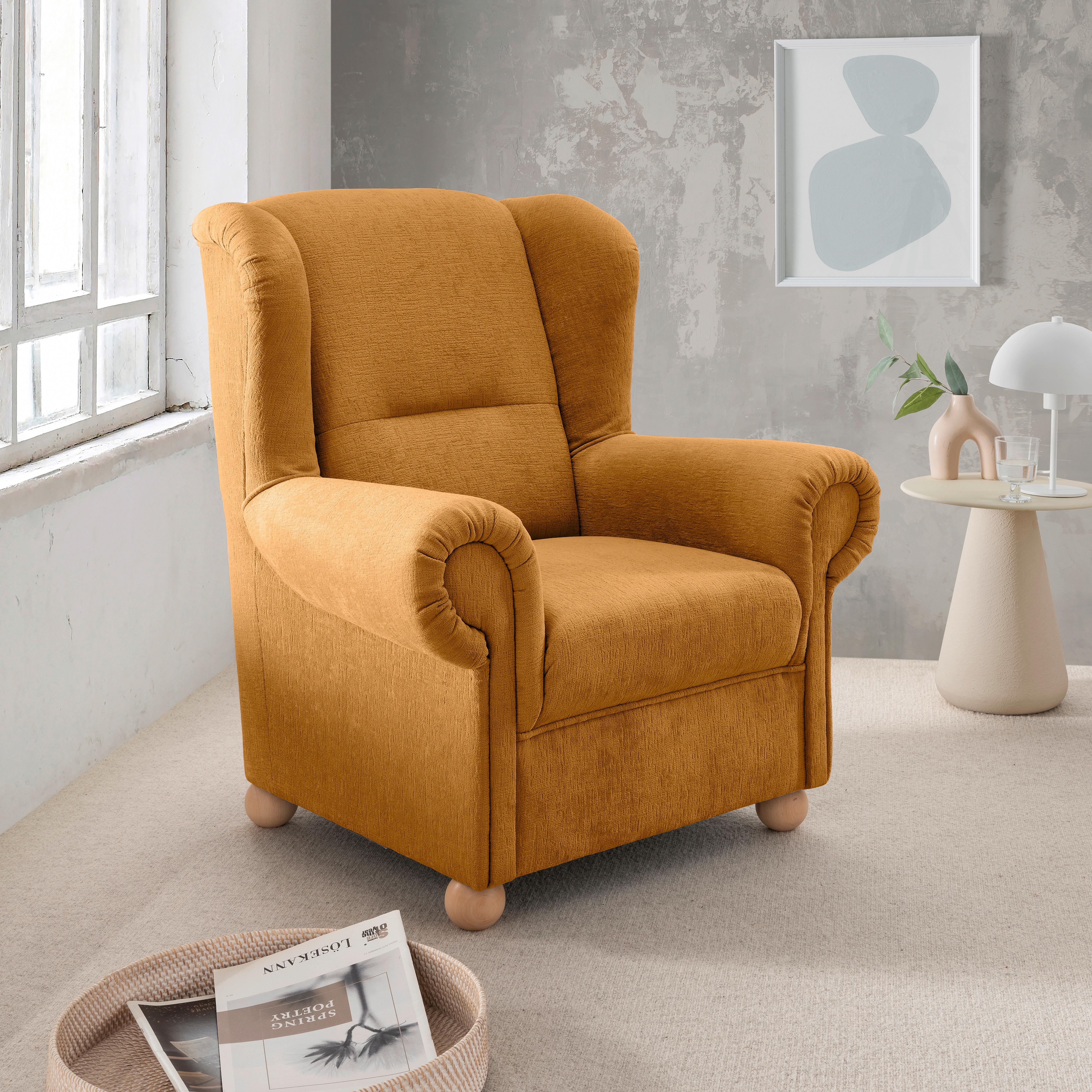 Ohrensessel Torello Goldfarben B: 92cm - Wildeiche/Goldfarben, KONVENTIONELL, Textil (92/102/89cm) - Livetastic