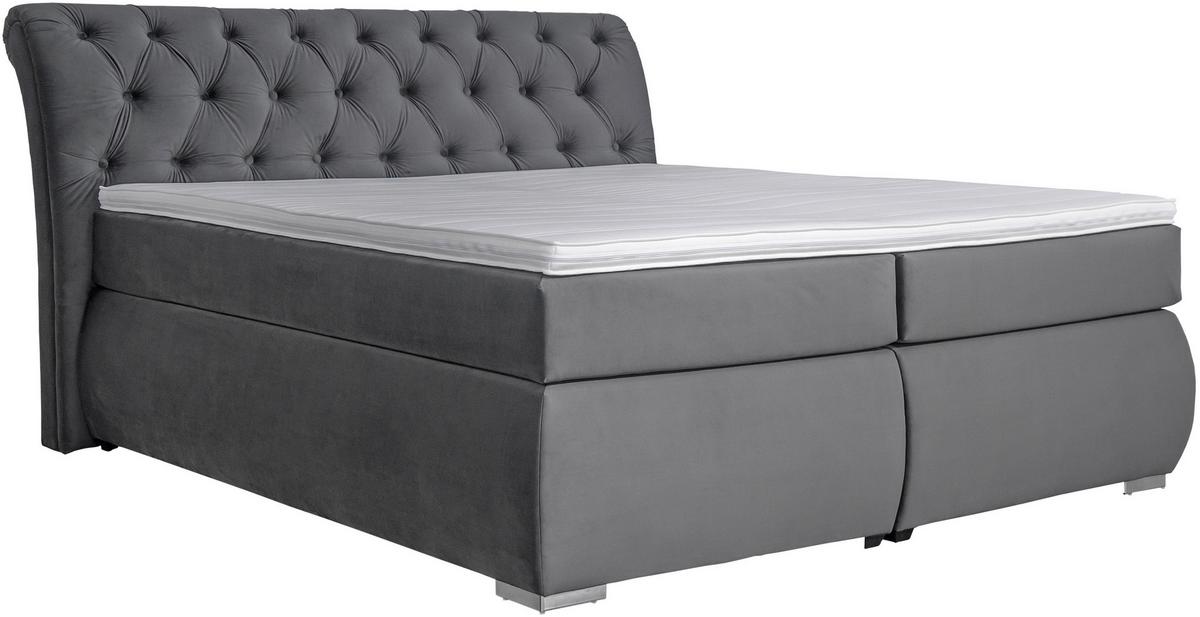 Boxbett mit Topper 180x200 cm Agnes - Chromfarben/Anthrazit, Basics, Textil (180/200cm)