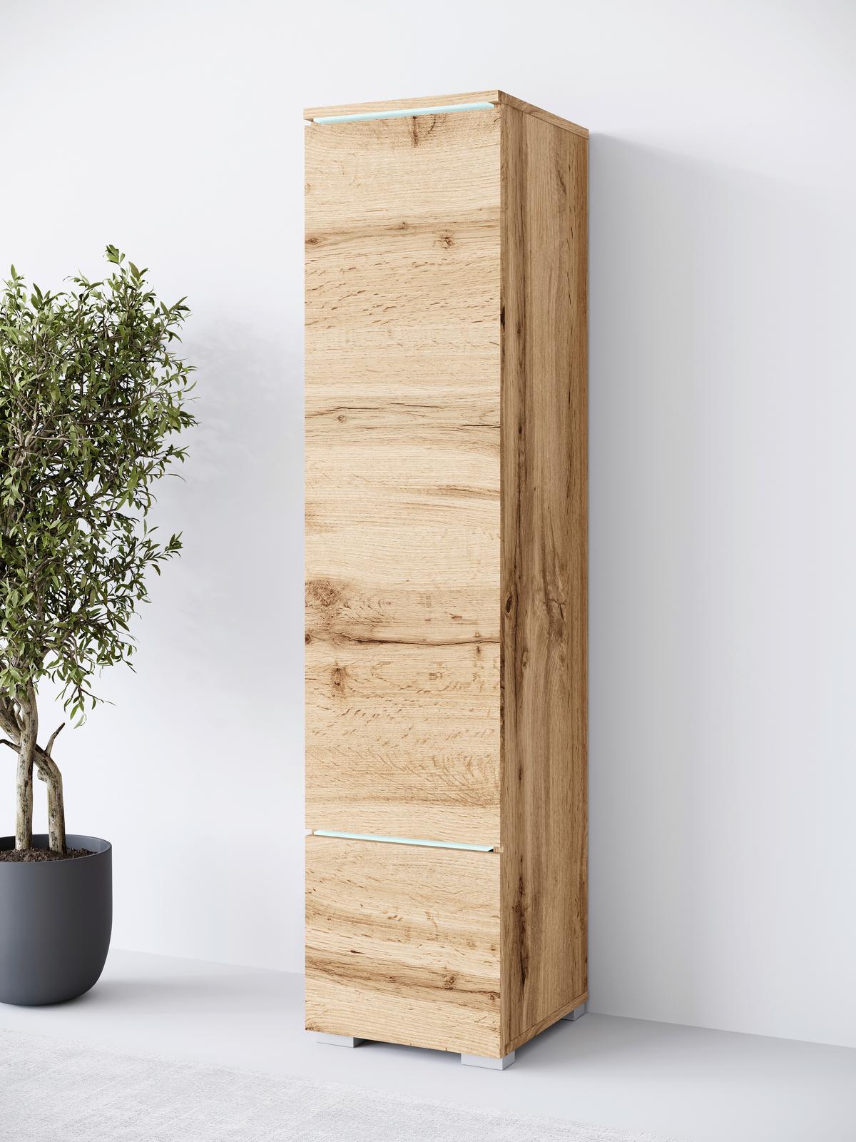 Hochschrank Vera Eiche Wotan Dekor B: 30cm - Eiche Wotan/Grau, Design, Holzwerkstoff (30/130/33cm) - Livetastic