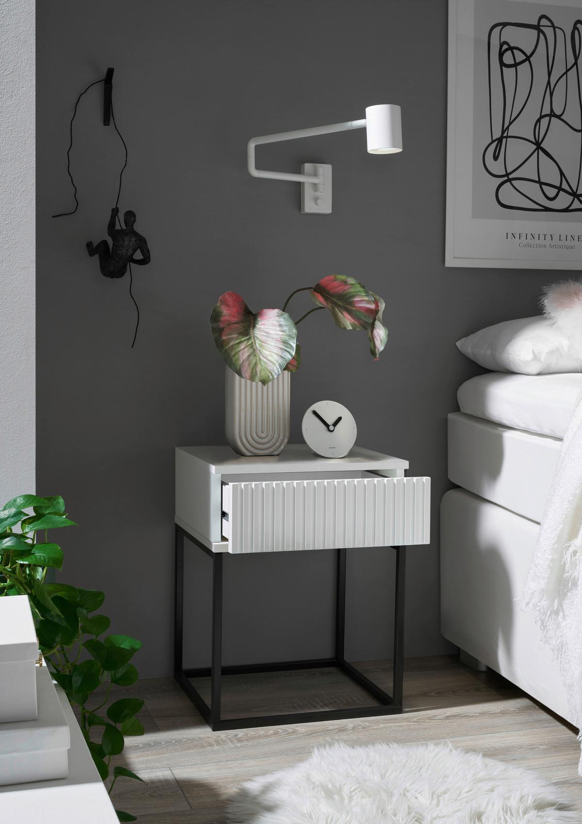 Nočný stolík MARLE biela - čierna/biela, Modern, kov/kompozitné drevo (40/52/38,5cm) - Hom`in