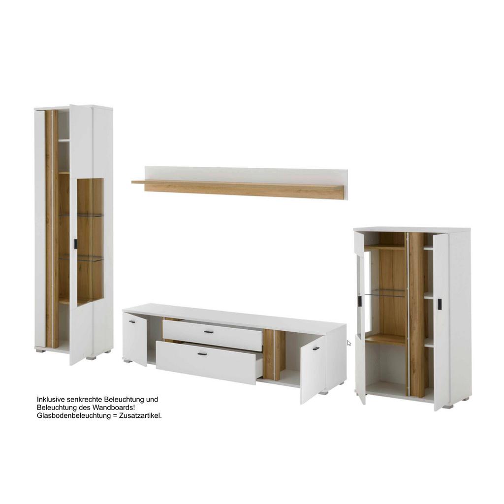 Wohnwand Long Island Weiß/Eiche Wotan B: 355cm