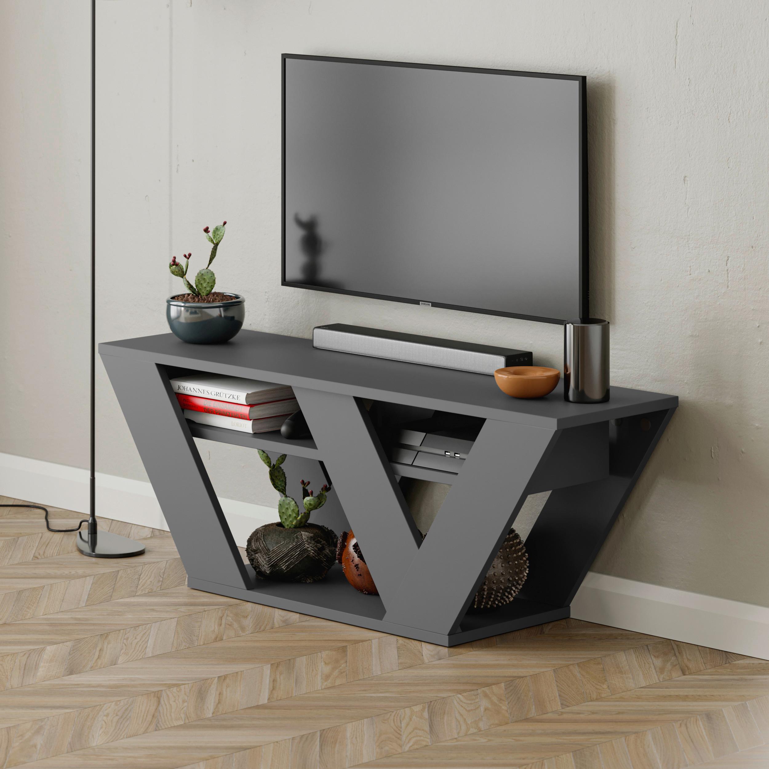 Lowboard Pipralla Fernsehtisch - Anthrazit, Design, Holzwerkstoff (110/30/40cm) - Livetastic