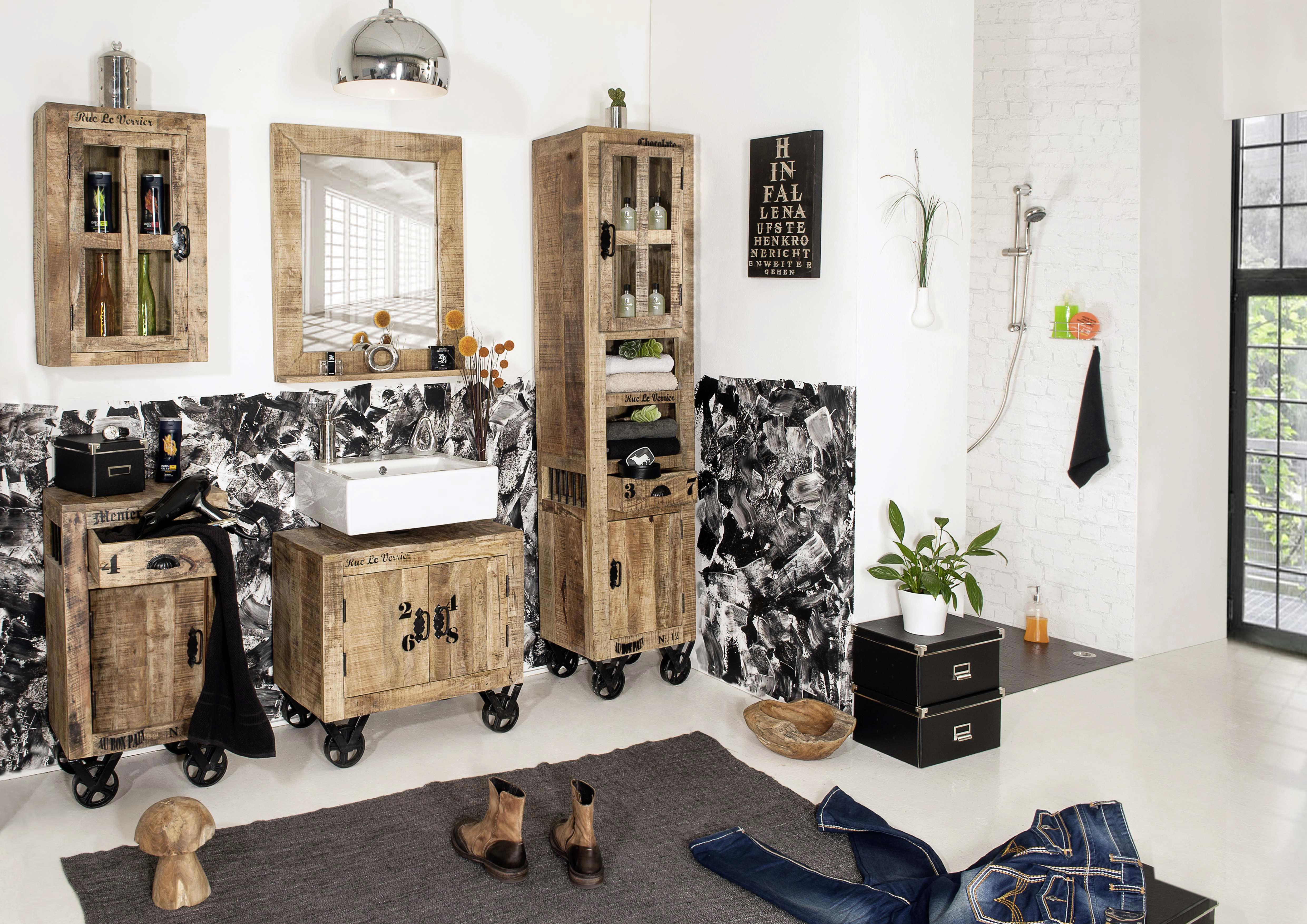 Unterschrank Echtholz Brion B: 66 Cm, Mangoholz - Schwarz/Naturfarben, Basics, Holz (66/61/43cm) - MID.YOU