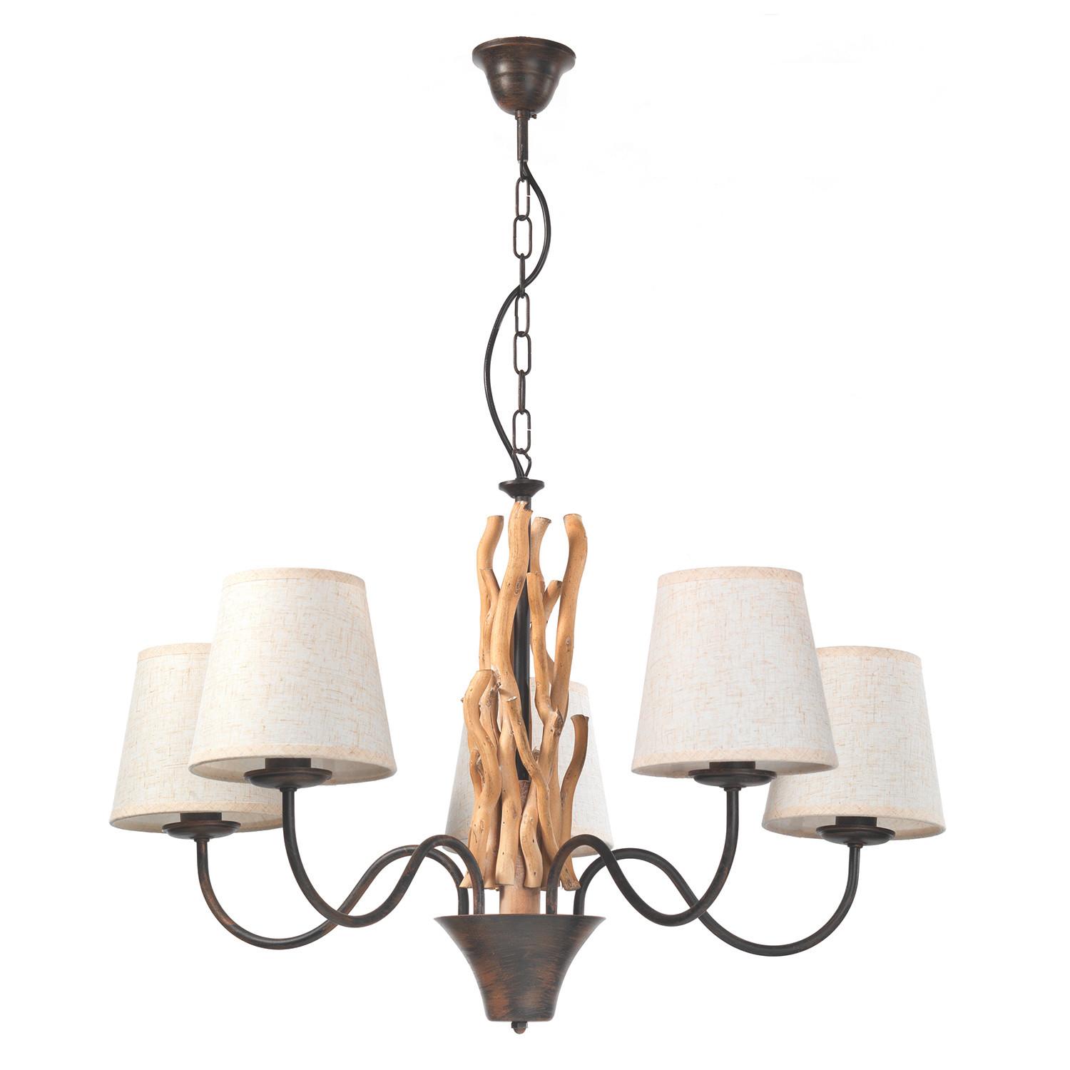 Hängeleuchte 4899/5p - Schwarz/Weiß, Natur, Holz/Textil (80/84cm)