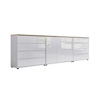 Sideboard Mailand 8 B:263,5cm Weiß/eiche - Weiß Hochglanz/Schwarz, MODERN, Holzwerkstoff (263,5/73/33cm) - MID.YOU
