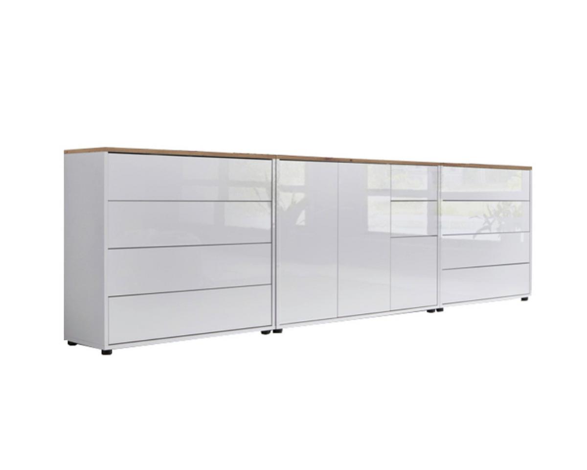 Sideboard Mailand 8 B:263,5cm Weiß/eiche - Weiß Hochglanz/Schwarz, MODERN, Holzwerkstoff (263,5/73/33cm) - MID.YOU