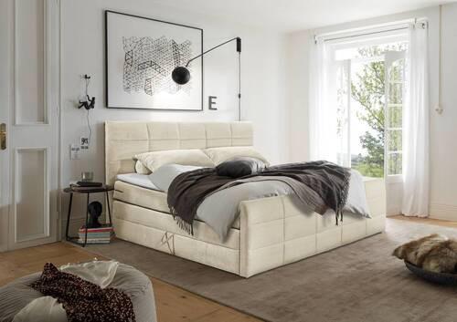 Boxspringbett Bolivia 6 - Creme/Schwarz, MODERN, Holzwerkstoff/Textil (180/200cm) - MID.YOU