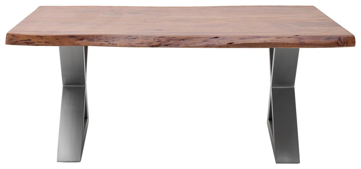 Couchtisch Holz Massiv Cartagena Walnuss/Edelstahlf. - Edelstahlfarben/Walnussfarben, MODERN, Holz/Metall (110/45/70cm)