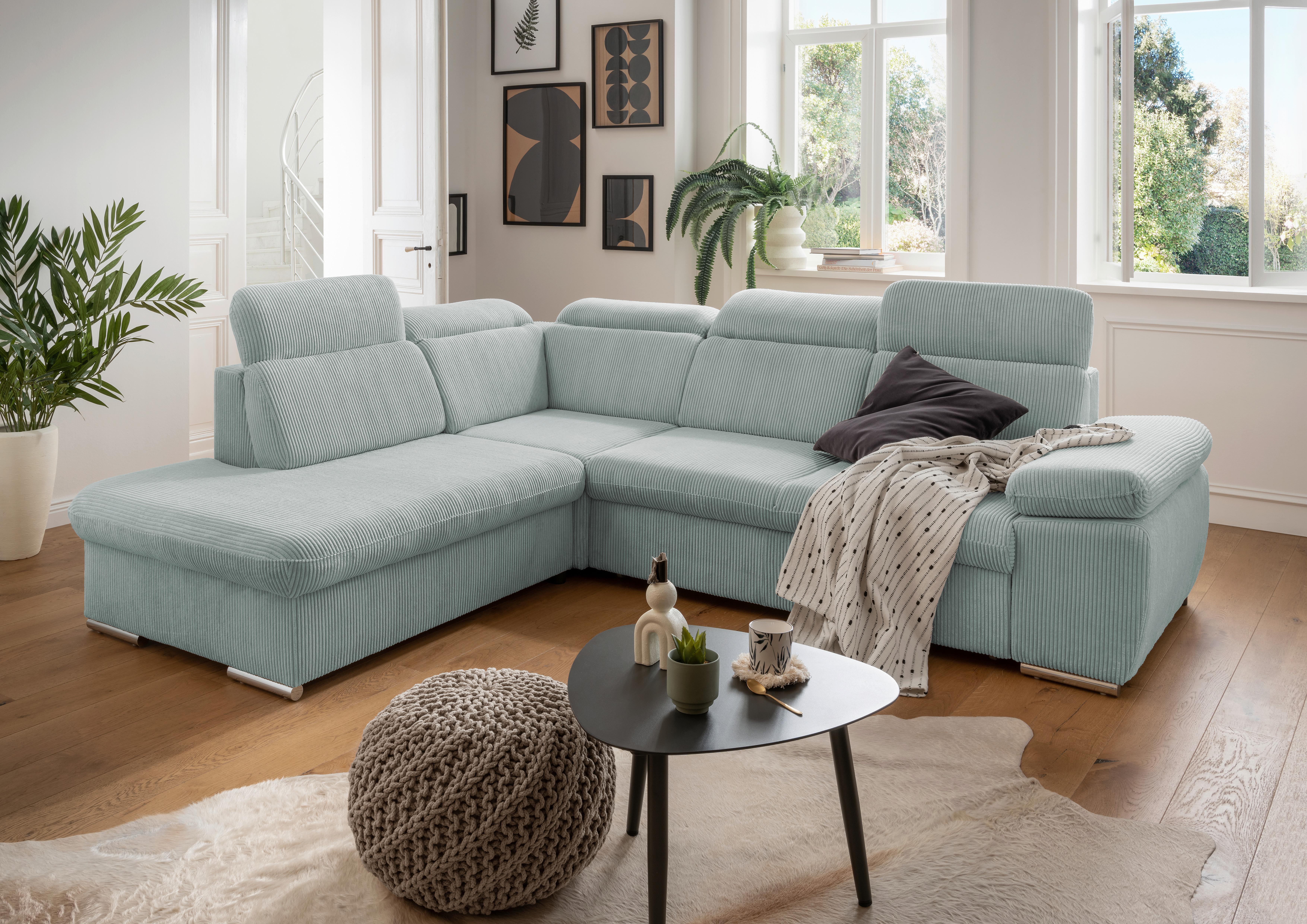 Ecksofa Vasto Hellblau S: 228x283 cm - Chromfarben/Hellblau, Design, Textil (228/283cm) - Livetastic