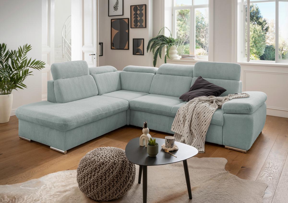 Ecksofa Vasto Hellblau S: 228x283 cm - Chromfarben/Hellblau, Design, Textil (228/283cm) - Livetastic