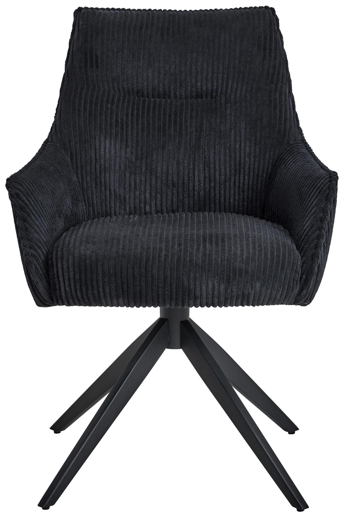 Armlehnstuhl Yuki Schwarz Gepolstert - Schwarz, LIFESTYLE, Textil/Metall (61/87/65cm) - MID.YOU