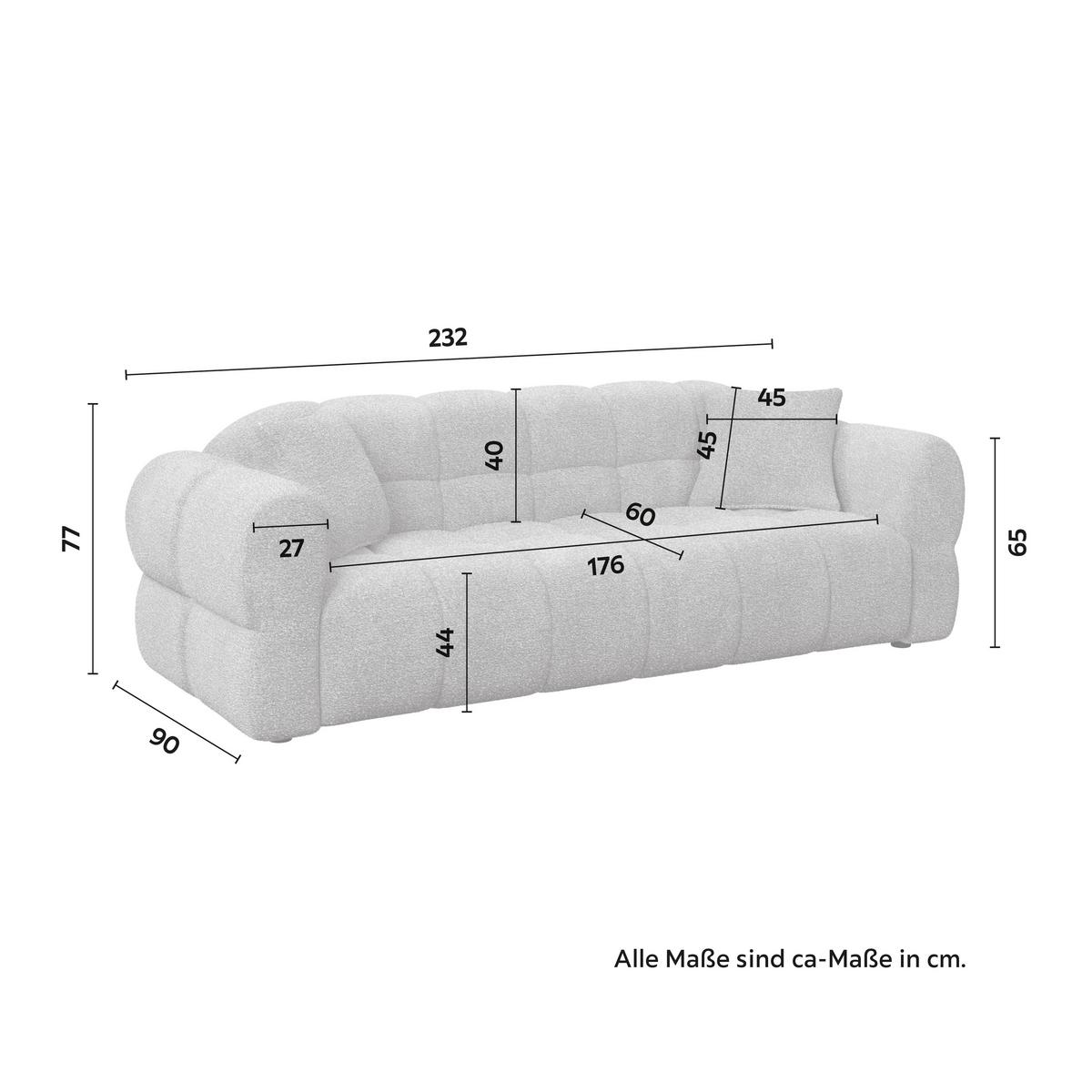 Pohovka MARIE, hnědá žinylka, max. 360 kg - černá/přírodní barvy, Moderní, dřevo/textil (232/77/90cm) - Bessagi Home