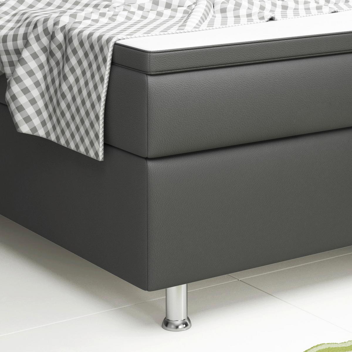 Boxspringbett Mit Topper Lederlook 180x200 Nizza - Anthrazit/Silberfarben, KONVENTIONELL, Textil (180/200cm) - MID.YOU