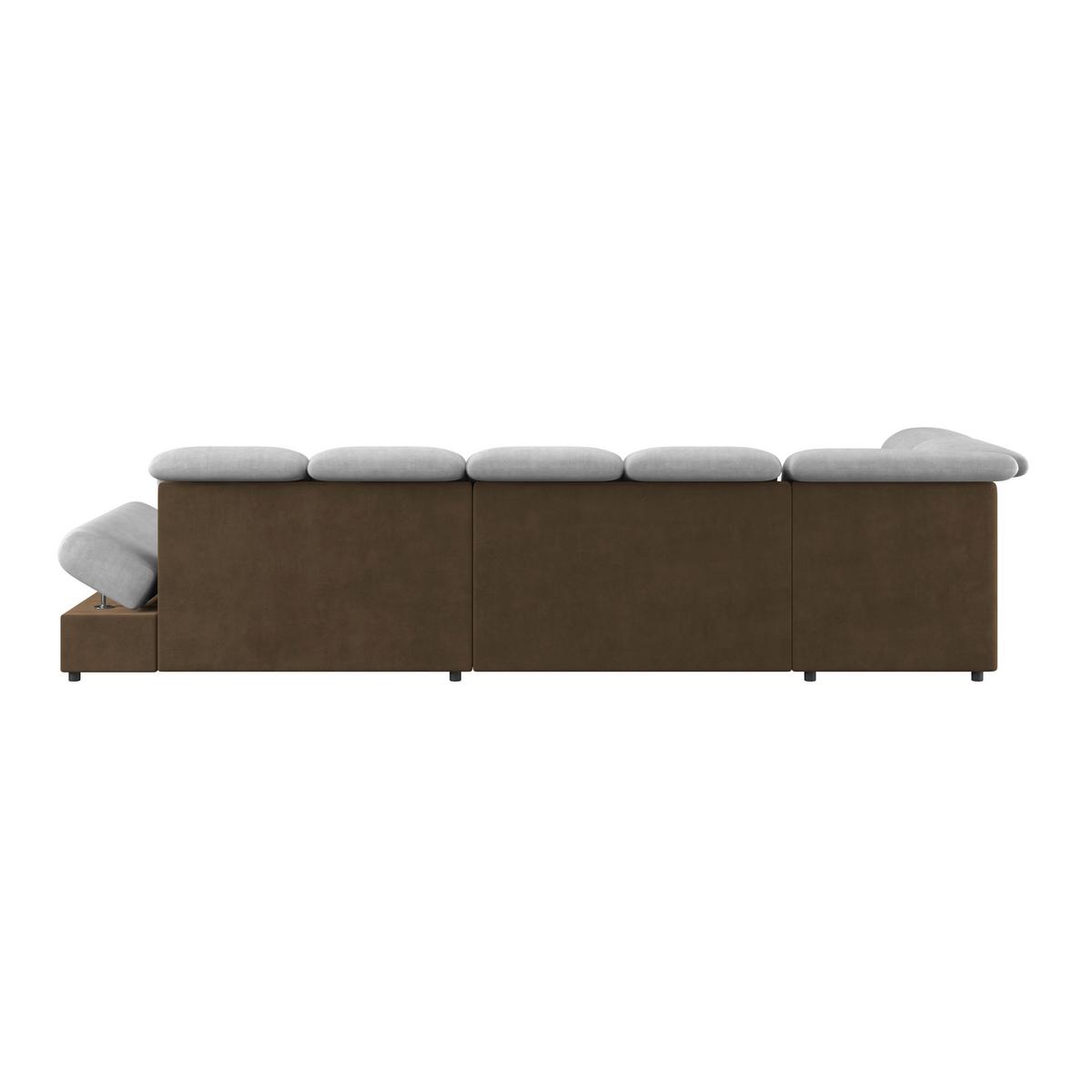 Wohnlandschaft Madera Mit Schlaffunktion Silberfarben - Hellbraun/Silberfarben, KONVENTIONELL, Kunststoff/Textil (212/358/190cm)