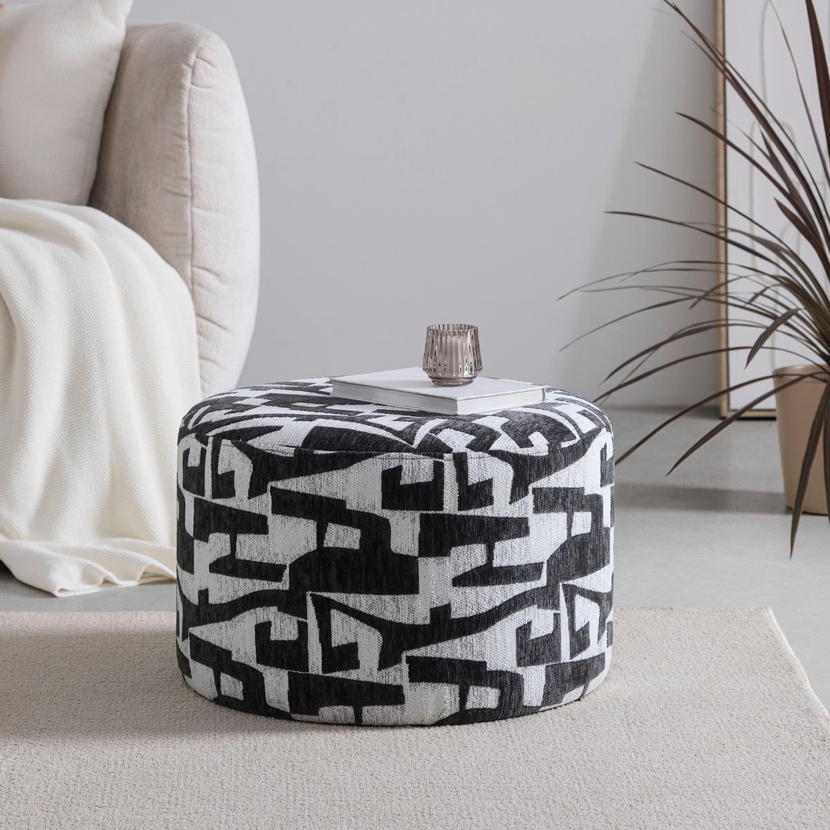 Taburet MILA, černo-bílá žinylka,do 120 kg - bílá/černá, Lifestyle, kompozitní dřevo/textil (52/33/52cm) - Mömax