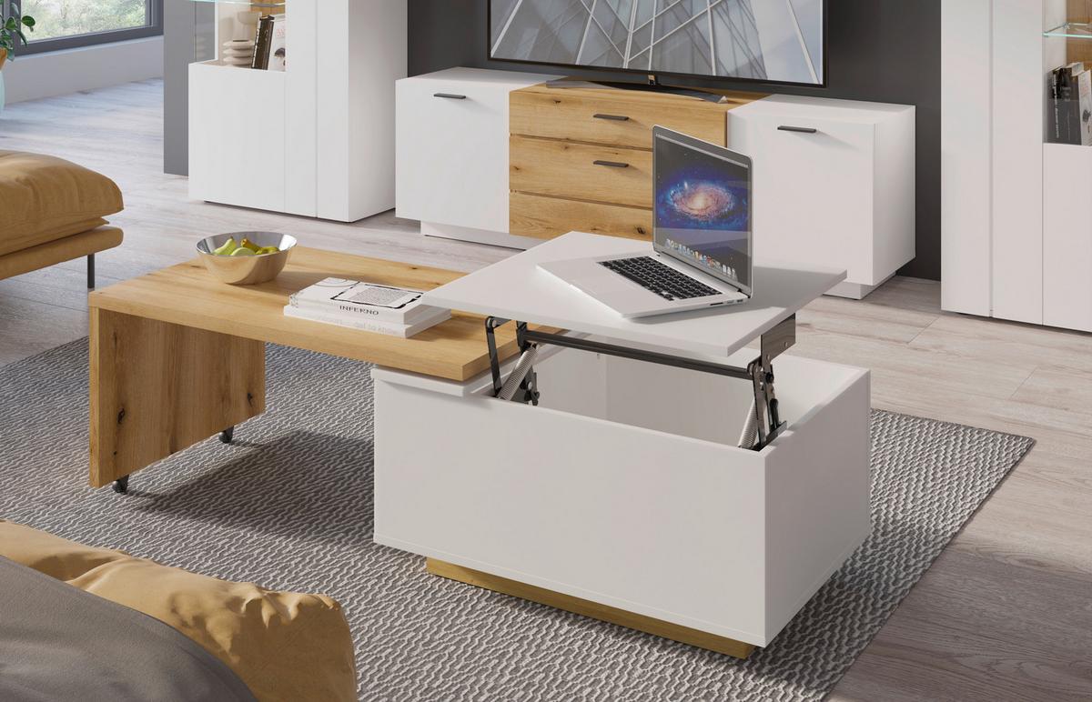 Couchtisch Dalano Weiß/eichefarben B: 95 Cm - Eichefarben/Weiß, Trend, Holzwerkstoff (95/45,3/54cm) - MID.YOU