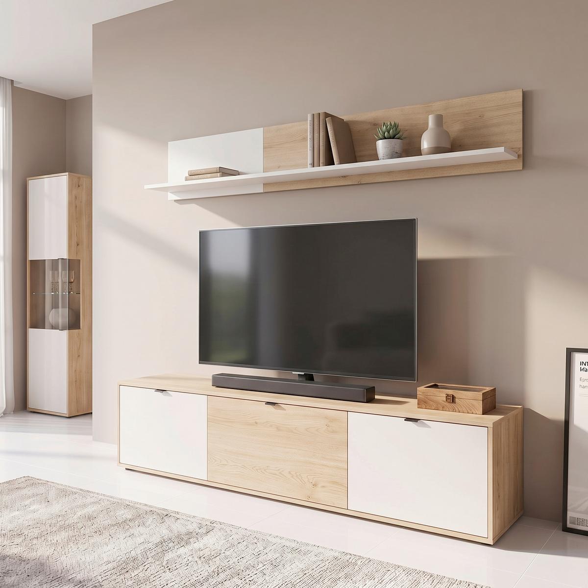 Wandregal Samm Eichefarben, Beige B: 153,6 cm - Eichefarben/Beige, Trend, Holzwerkstoff (153,6/30/22cm)