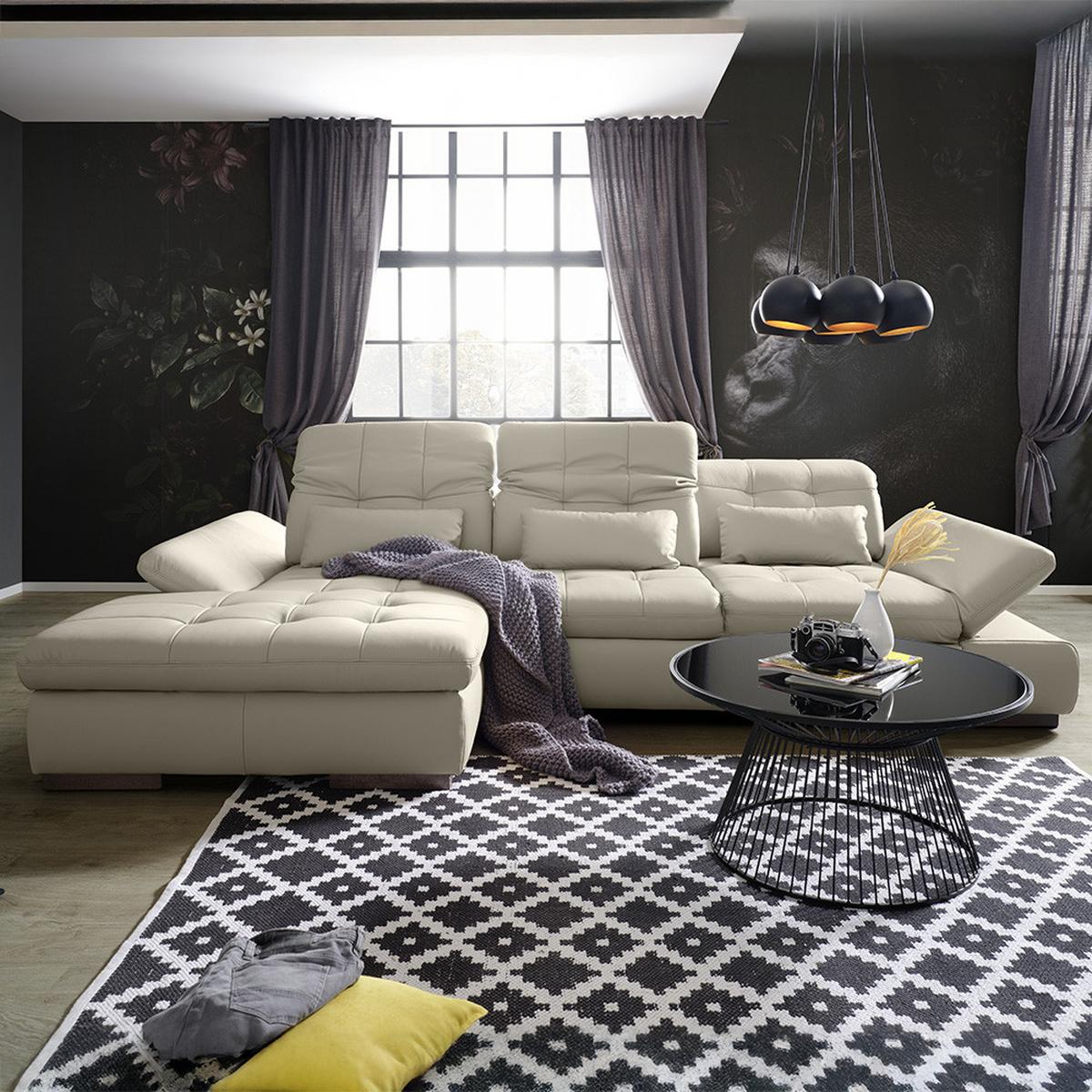 Rohová sedačka SANFINO, ľavá, svetlosivá pravá koža - svetlosivá/chrómová, Konventionell, kov/koža (199/79-96/305cm) - Premium Living