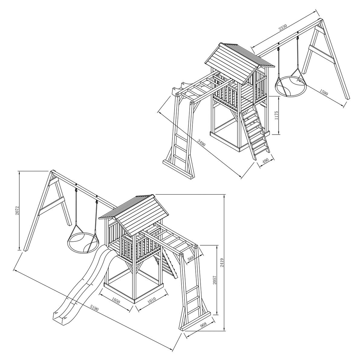 Spielturm A025.133.32 - Blau/Weiß, KONVENTIONELL, Holz (519/242/349cm) - Ambia Garden