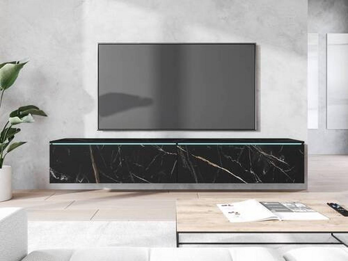 TV-Lowboard B: 180 cm Steinoptik mit Beleuchtung - Graphitfarben/Grau, Basics, Holzwerkstoff (180/30/33cm) - P & B