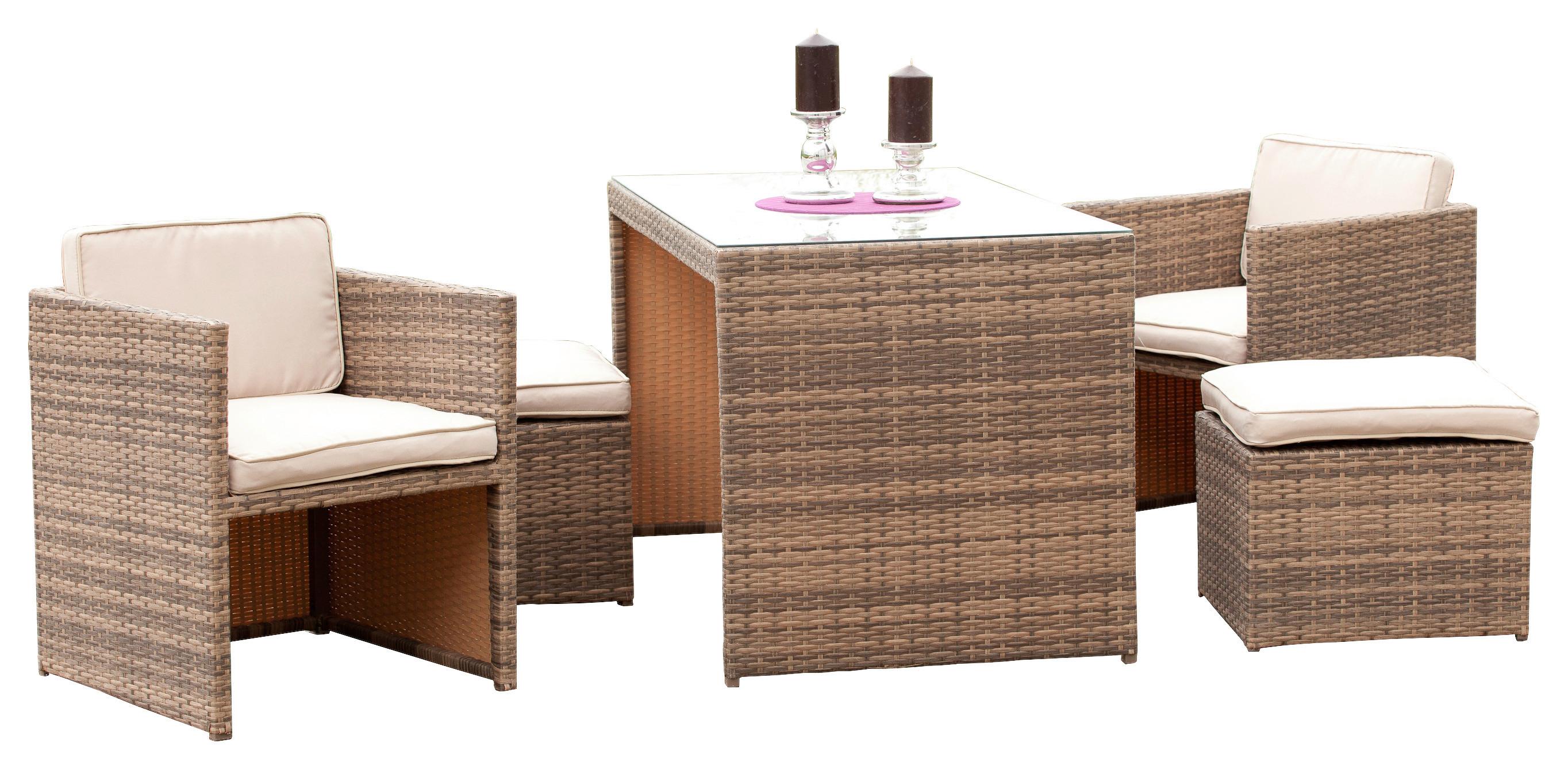 Gartengarnitur 11-tlg Merano Kunststoff Mit Kissen - Beige/Naturfarben, MODERN, Glas/Kunststoff - Gardenson
