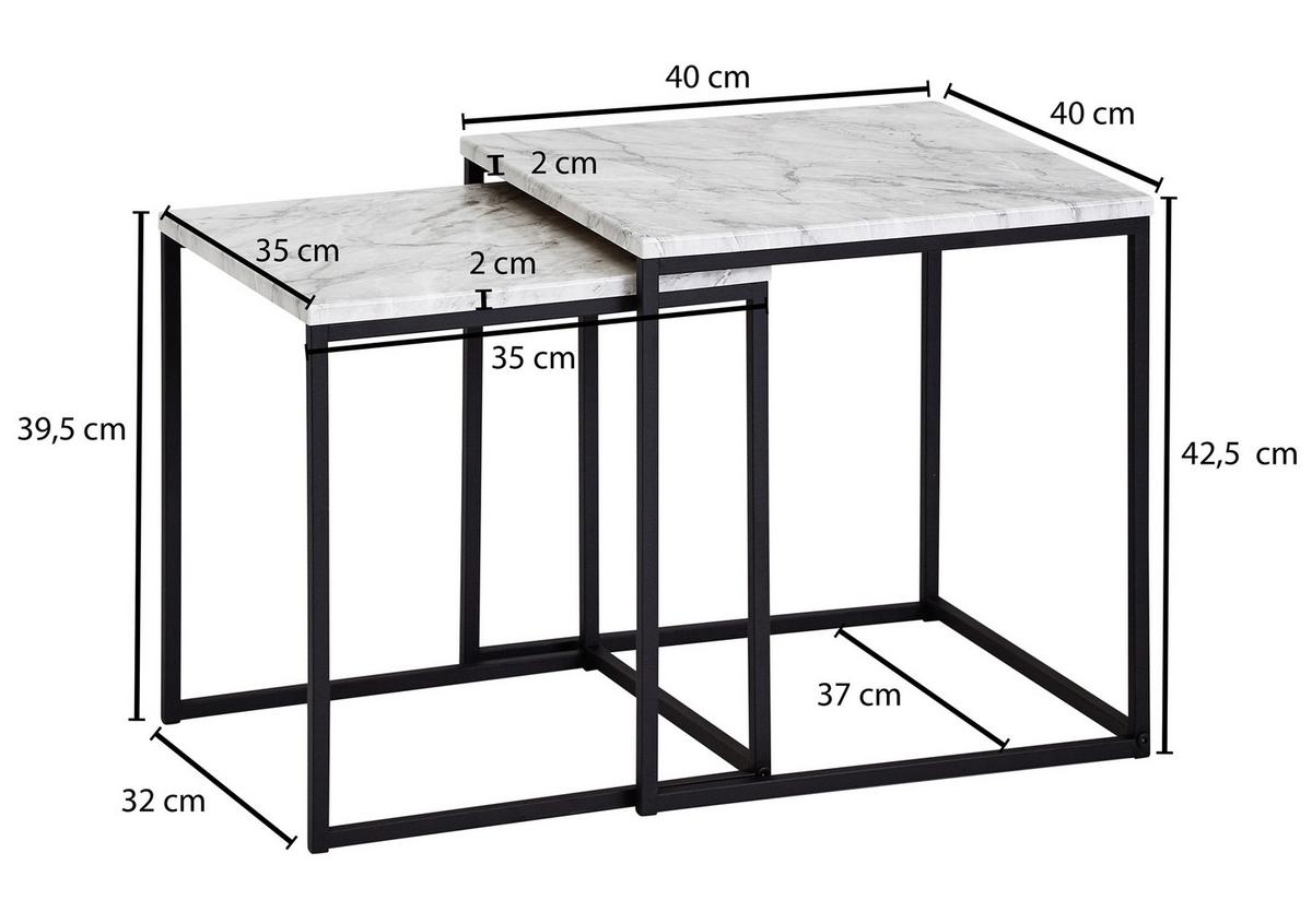 Sada příručních stolků s mramorovým vzhledem - bílá/černá, Design, kov/kompozitní dřevo (40/40/42,5cm) - MID.YOU