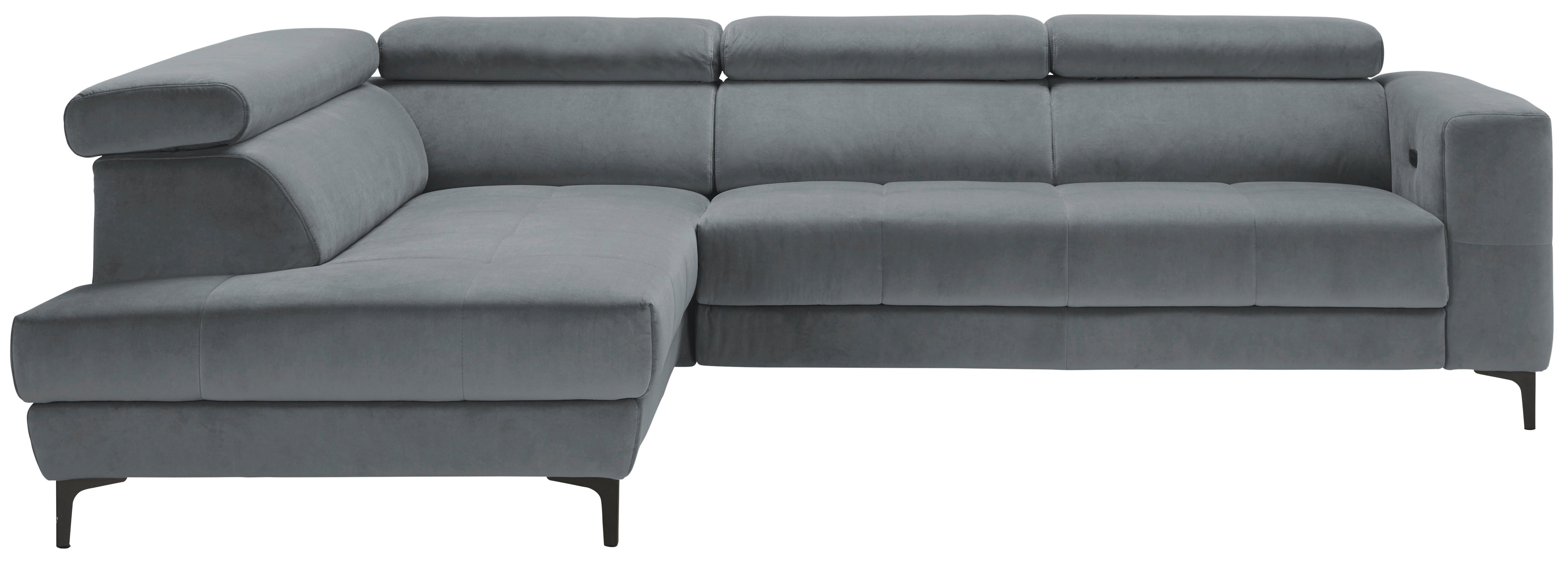 Rohová sedačka EMMA, levá, modrošedá,op.hl.,USB,el.výsuv - černá/modrošedá, Moderní, textil (210/301cm) - Premium Living