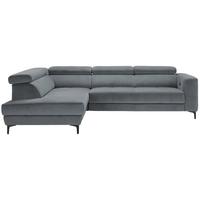 Rohová sedačka EMMA, ľavá, modrosivá,op.hl.,USB,el.výsuv - čierna/modrosivá, Modern, textil (210/301cm) - Premium Living