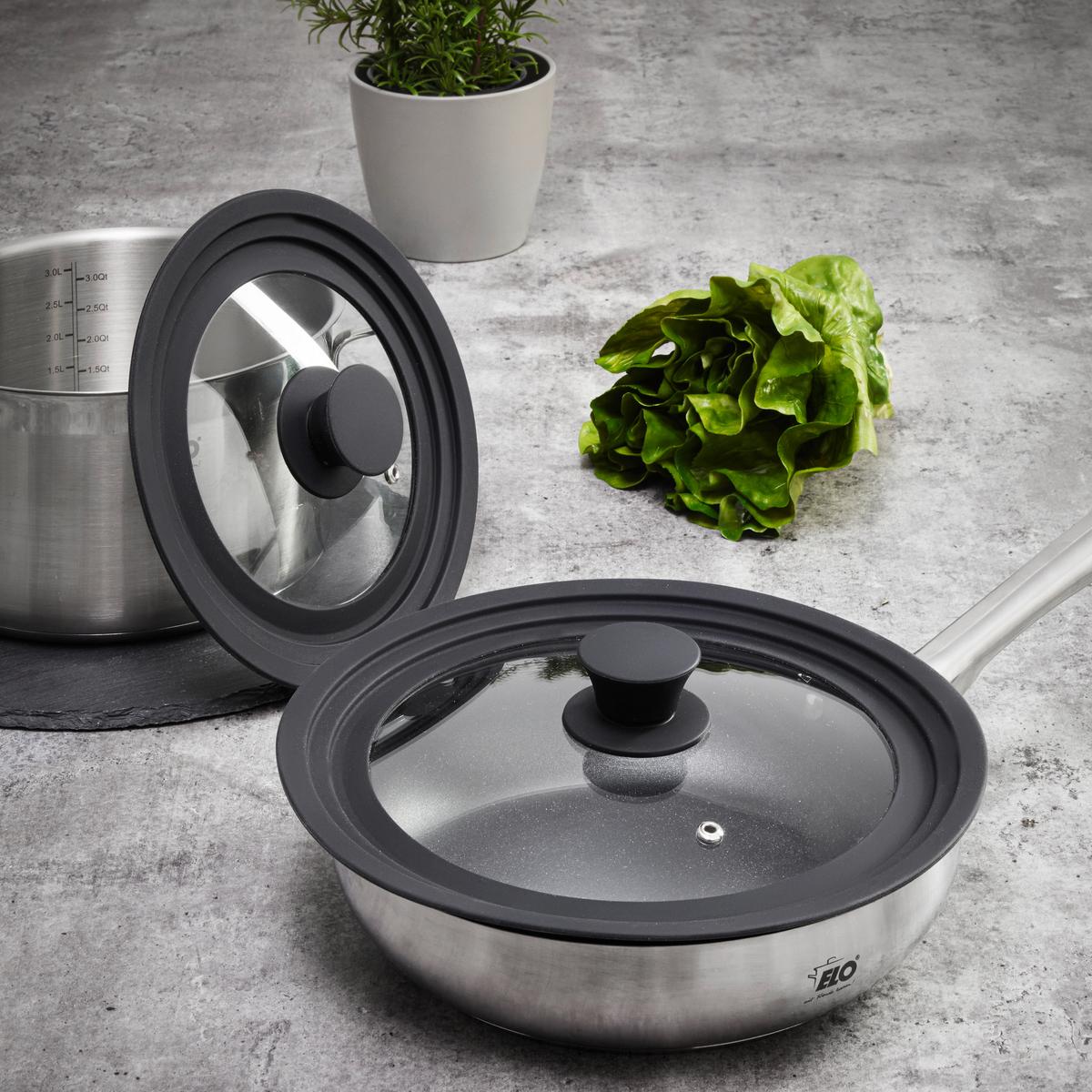 Sada poklic Ø 21,5cm a Ø 29,5cm - černá, Konvenční, plast/sklo - Gourmesto