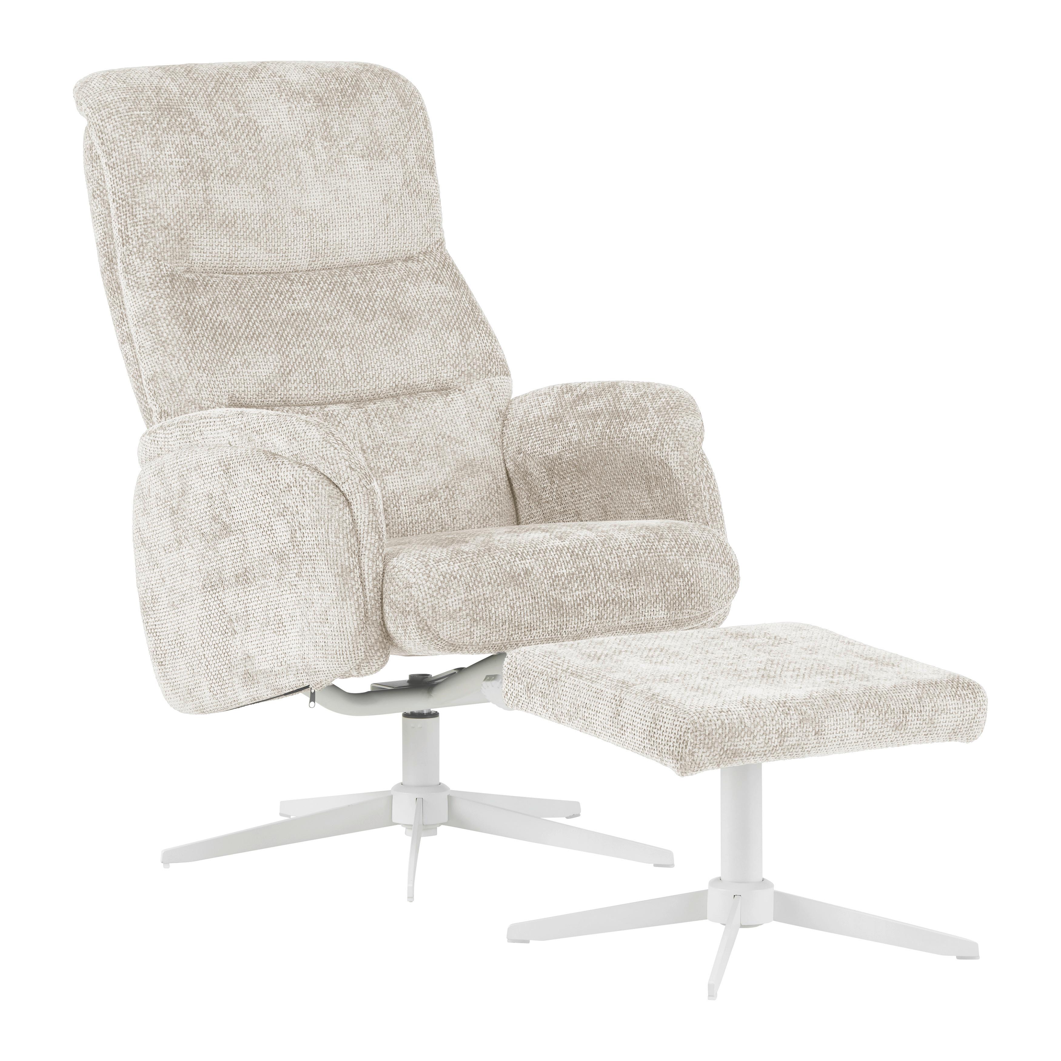 Relaxační křeslo STAR, krémová žinylka, s taburetem - bílá/krémová, Moderní, kov/textil (72/107-95/86-110cm) - Mömax