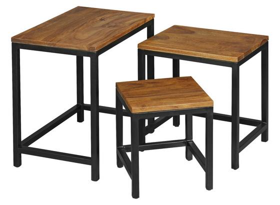 Beistelltisch 3er-Set Akola, Sheesham Echtholz Massiv - Sheeshamfarben/Schwarz, Design, Holz/Metall (45/45/30cm) - MID.YOU Beistelltisch 3er-Set Akola, Sheesham Echtholz Massiv - Sheeshamfarben/Schwarz, Design, Holz/Metall (45/45/30cm) - MID.YOU