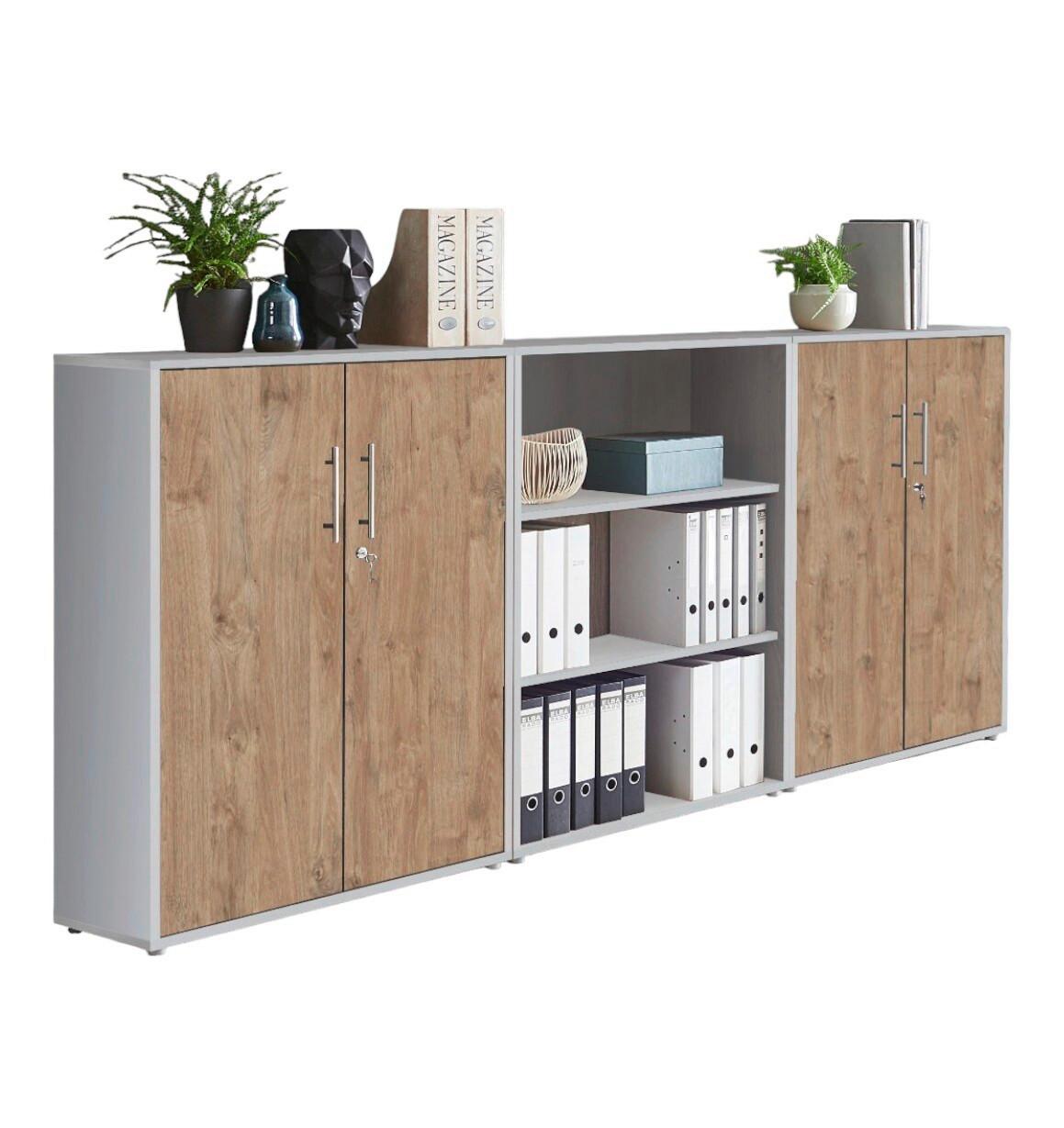 Office Edition B: 253,2 cm Eichefarben/Grau - Eichefarben/Grau, MODERN, Holzwerkstoff (253,2/113,6/33cm) - MID.YOU