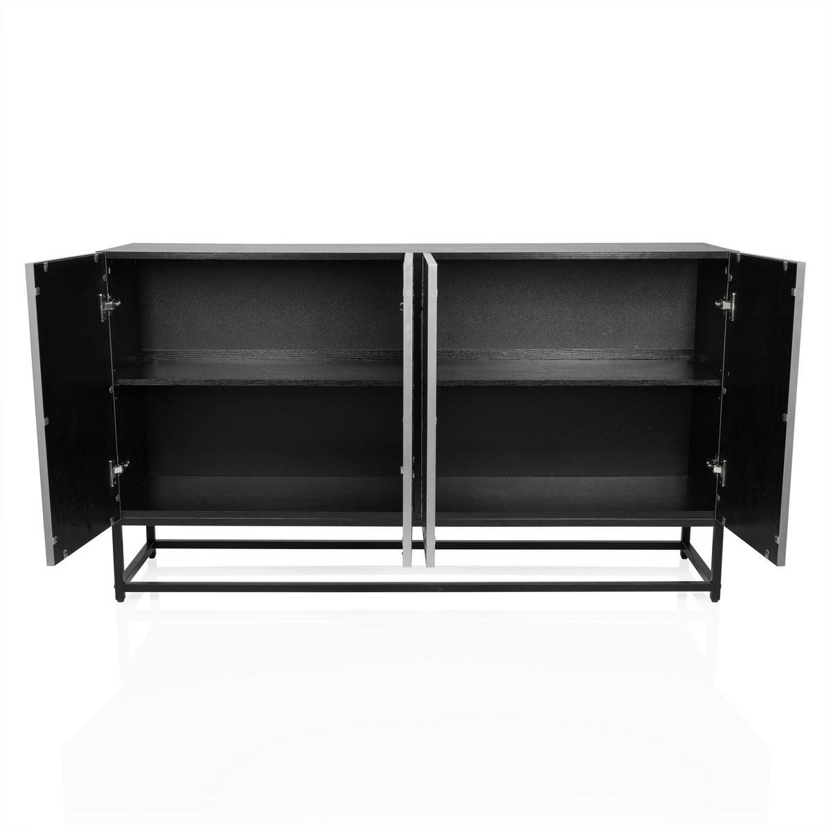 Sideboard Metallio Schwarz/Silberfarben B: 140 cm - Silberfarben/Schwarz, MODERN, Holzwerkstoff (140/80/37cm) - MID.YOU