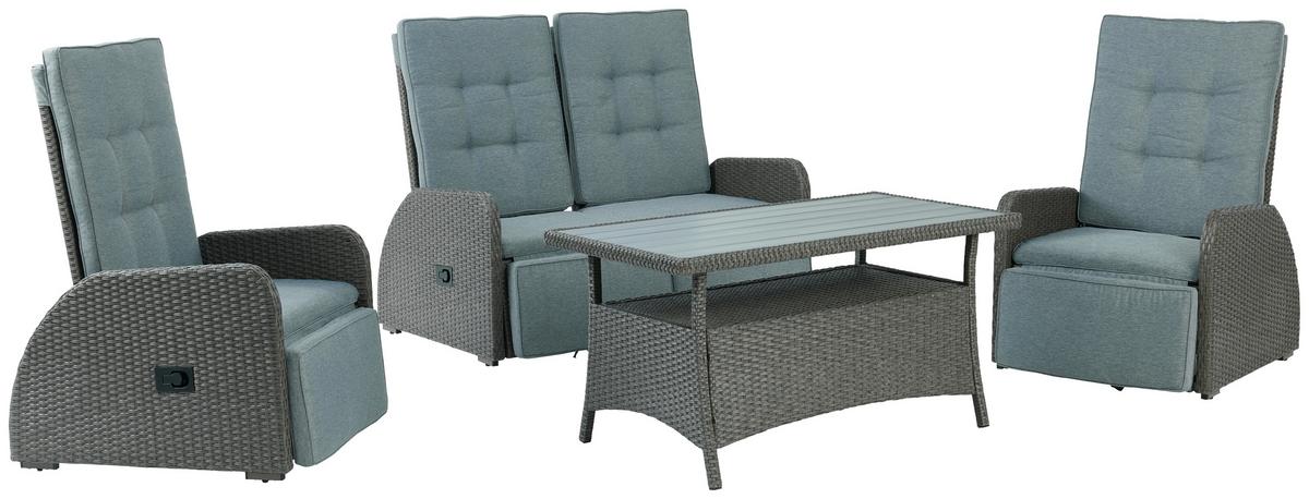 Loungegarnitur 4-Tlg Santander Metall/Polly-Rattan mit Kissen - Grau, MODERN, Kunststoff/Textil - Beldano