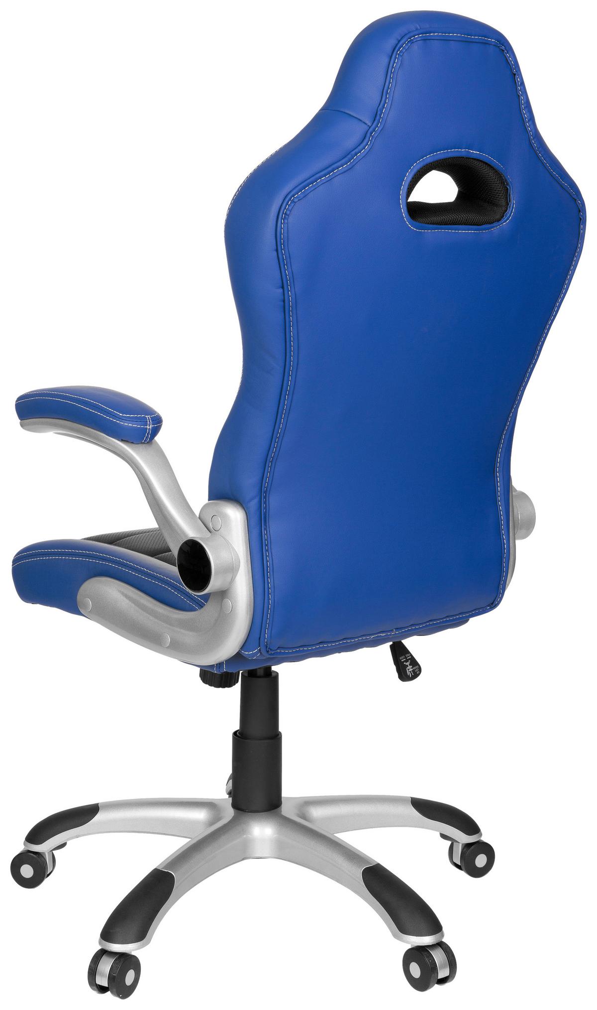 Gamingstuhl Game Sport Blau/schwarz/weiß - Blau/Silberfarben, MODERN, Kunststoff/Textil (64/118/57cm) - MID.YOU